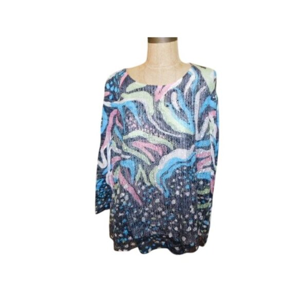 Jess & Jane Size L Large Artsy 3/4 Sleeve Top NWT - Picture 2 of 3